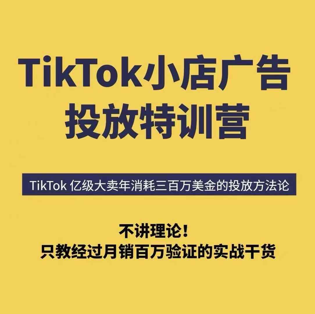 TikTok小店广告投放特训营，6天破局计划专治各种“投不动”，教你经过月销百万验证的实战干货-HEIXMI（中国站）