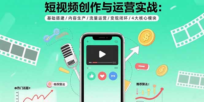 短视频创作与运营实战：基础搭建/内容生产/流量运营/变现闭环/4大核心模块-HEIXMI（中国站）