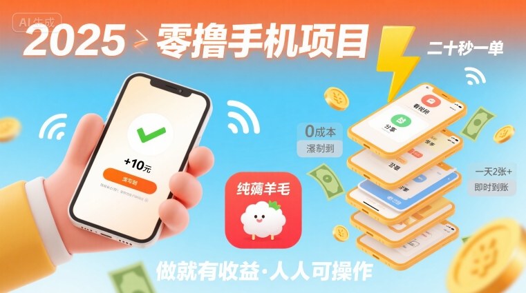 2025年零撸手机项目，二十秒一单，纯薅羊毛 一天2张+做就有-HEIXMI（中国站）
