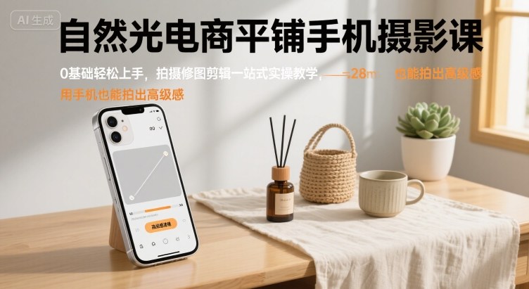 自然光电商平铺手机摄影课，0基础轻松上手，拍摄修图剪辑一站式实操教学，用手机也能拍出高级感-HEIXMI（中国站）