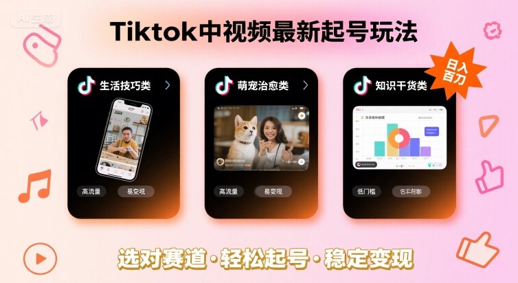 Tiktok中视频最新起号玩法，想要日入百刀，做好这几个赛道就可以了-HEIXMI（中国站）