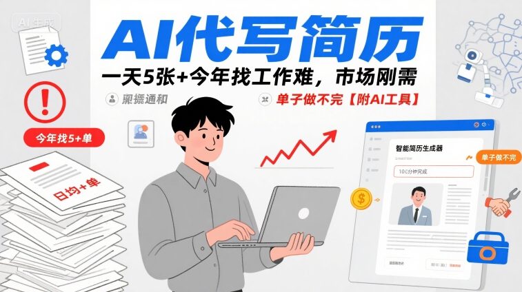 AI代写简历，一天5张+今年找工作难，市场刚需，单子做不完【附AI工具】-HEIXMI（中国站）