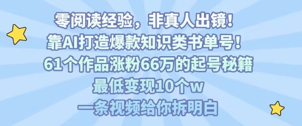 靠AI打造爆款知识类书单号，61个作品涨粉66w的起号秘籍，最低变现10个w，一条视频给你拆明白-HEIXMI（中国站）