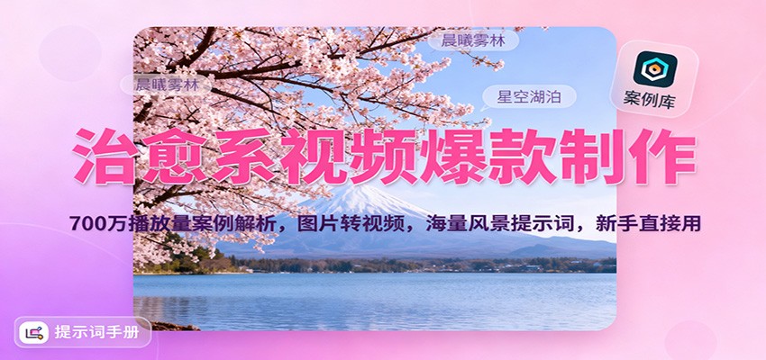 治愈系视频爆款制作，700万播放量案例解析，图片转视频，海量风景提示词，新手直接用-HEIXMI（中国站）