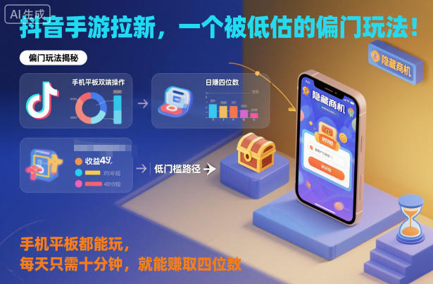 抖音手游拉新，一个被低估的偏门玩法！手机平板都能玩，每天只需十分钟，就能賺取四位数【揭秘】-HEIXMI（中国站）
