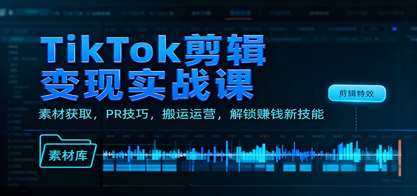 TikTok剪辑变现实战课：素材获取，PR技巧，搬运运营，解锁赚钱新技能-HEIXMI（中国站）
