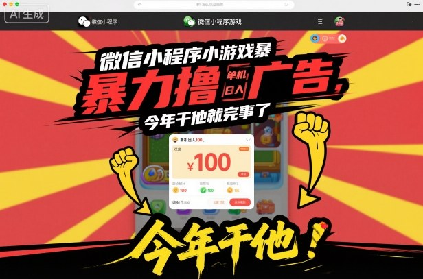 微信小程序小游戏暴力撸广告，单机日入100，今年干他就完事了-HEIXMI（中国站）