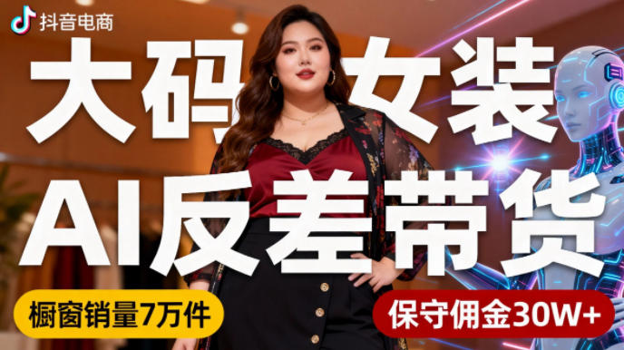 抖音小众赛道，大码女装AI反差带货，不用直播，每天6条作品，橱窗卖7万件，保守佣金30W+-HEIXMI（中国站）