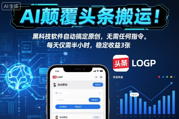 AI颠覆头条搬运！黑科技软件自动搞定原创，无需任何指令。每天仅需半小时，稳定收益3张【揭秘】-HEIXMI（中国站）