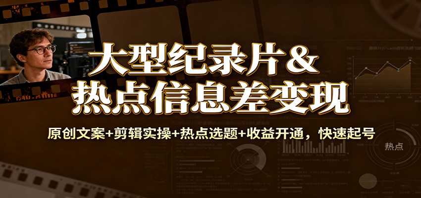 大型纪录片&热点信息差变现：原创文案+剪辑实操+热点选题+收益开通，快速起号-HEIXMI（中国站）