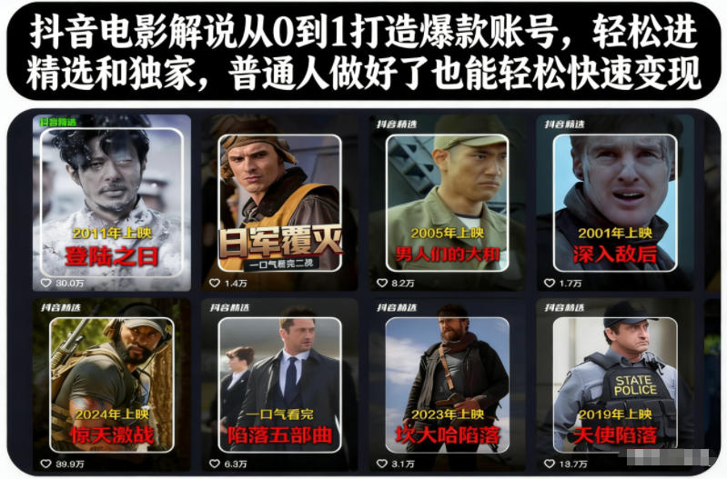 抖音电影解说从0到1打造爆款账号，轻松进精选和独家，普通人做好了也能轻松快速变现-HEIXMI（中国站）