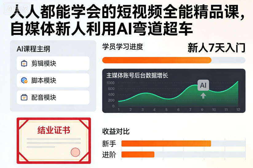 人人都能学会的短视频全能精品课，自媒体新人利用AI弯道超车-HEIXMI（中国站）