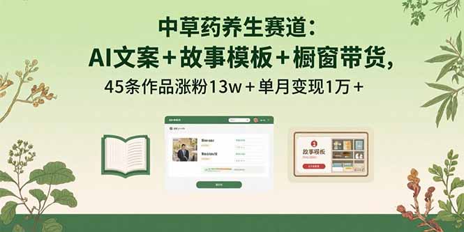 中草药养生赛道：AI文案+故事模板+橱带货，45条作品涨粉13w+单月变现1万+-HEIXMI（中国站）
