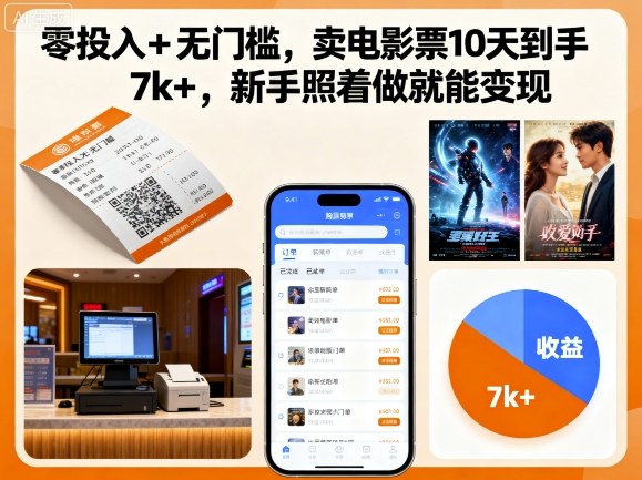 零投入+无门槛，卖电影票10天到手7k+，新手照着做就能变现【揭秘】-HEIXMI（中国站）