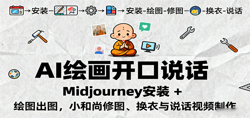 AI绘画开口说话，Midjourney安装 + 绘图出图，小和尚修图、换衣与说话视频制作-HEIXMI（中国站）