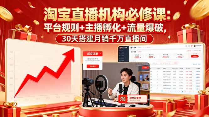 淘宝直播机构必修课：平台规则/主播孵化/流量爆破,30天搭建月销千万直播间-HEIXMI（中国站）