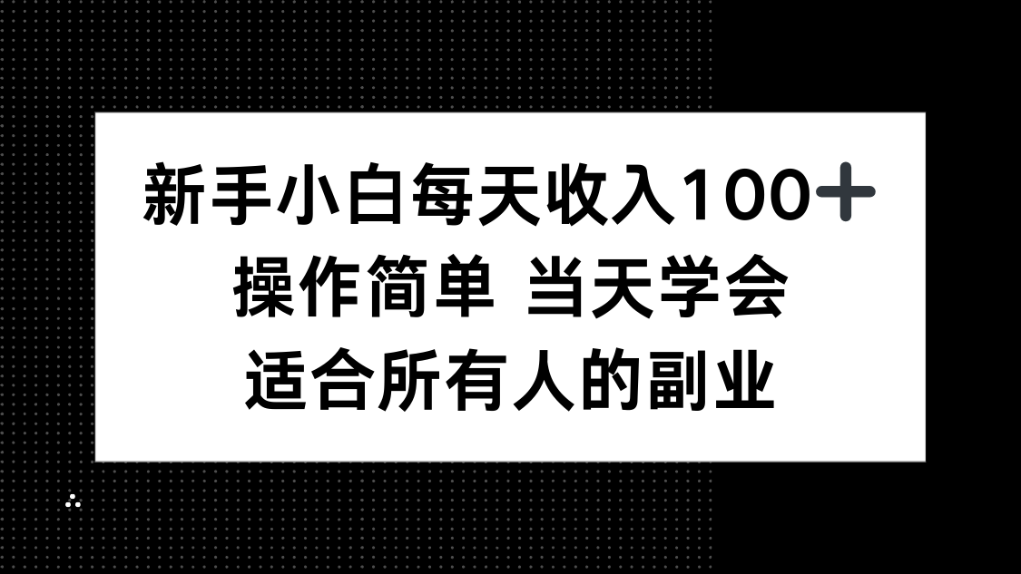 新手小白每天收入100+，操作简单 当天学会 ，适合所有人的副业-HEIXMI（中国站）