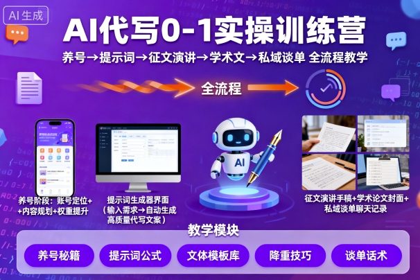 AI代写0-1实操训练营，从养号、提示词、征文演讲、学术文，到私域谈单的全流程教学-HEIXMI（中国站）
