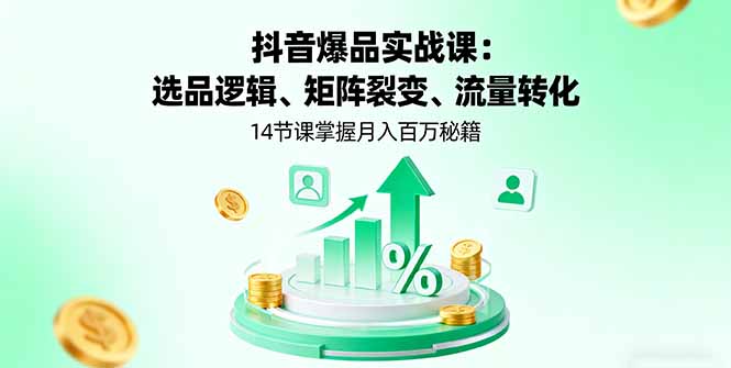 抖音爆品实战课：选品逻辑、矩阵裂变、流量转化，14节课掌握月入百万秘籍-HEIXMI（中国站）