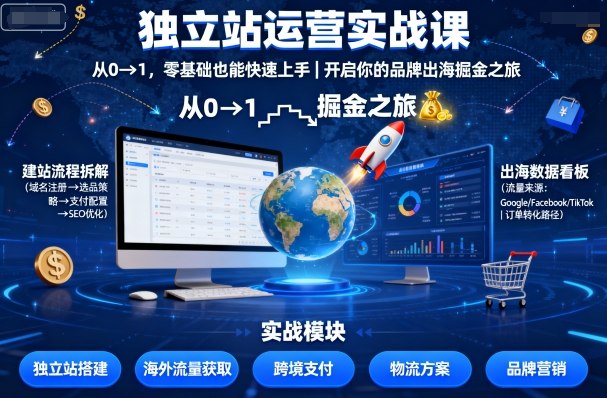 独立站运营实战课，​从0到1，零基础也能快速上手，开启你的品牌出海掘金之旅-HEIXMI（中国站）