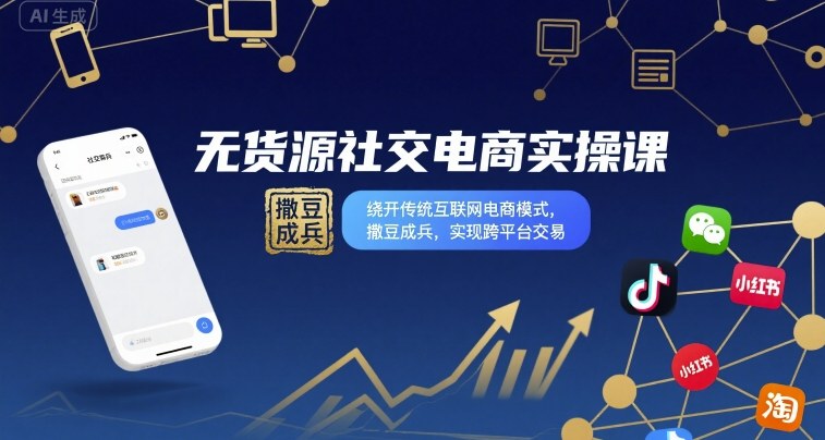 无货源社交电商实操课，绕开传统互联网电商模式，撒豆成兵，实现跨平台交易-HEIXMI（中国站）