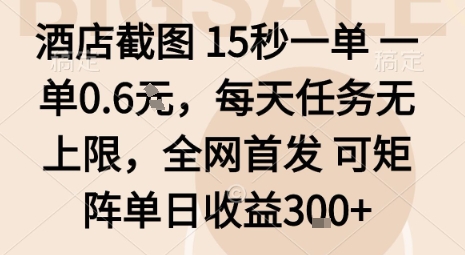 酒店截图15秒一单，一单0.6米，每天任务无上限，全网首发可矩阵单日收益3张【揭秘】-HEIXMI（中国站）