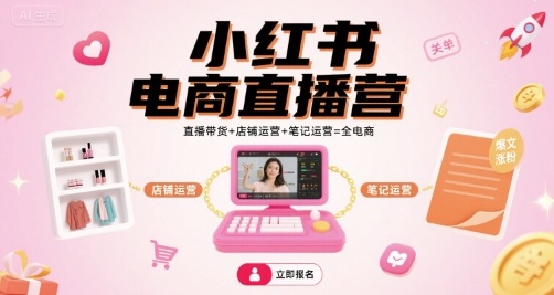 小红书电商直播营，直播带货+店铺运营+笔记运营=全电商-HEIXMI（中国站）