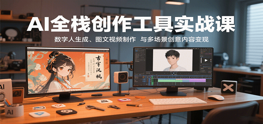 AI全栈创作工具实战课：数字人生成、图文视频制作与多场景创意内容变现-HEIXMI（中国站）