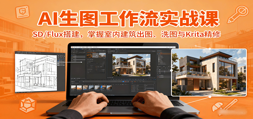 AI生图工作流实战课：SD/Flux搭建，掌握室内建筑出图、洗图与Krita精修-HEIXMI（中国站）