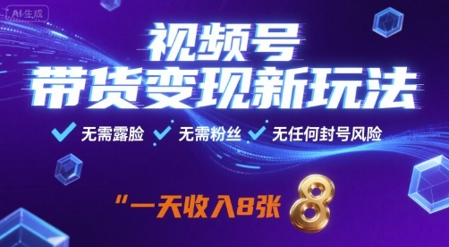 视频号带货变现新玩法，无需露脸，无需粉丝，无任何封号风险，一天收益8张【揭秘】-HEIXMI（中国站）