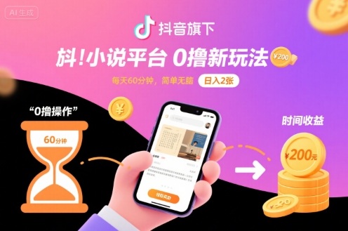 抖音旗下小说平台0撸新玩法，每天挂G60分钟，简单无脑，日入2张【揭秘】-HEIXMI（中国站）