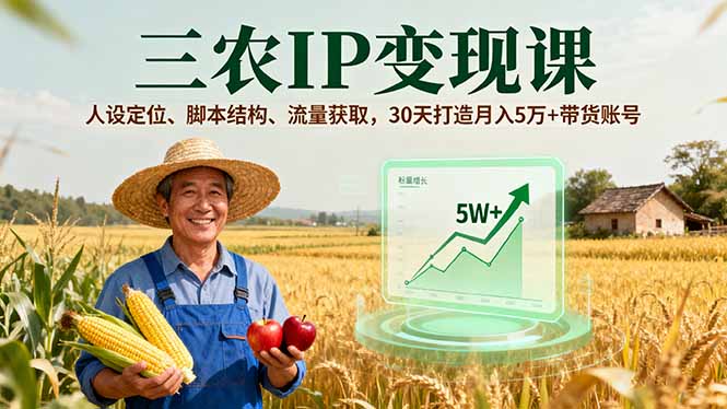 三农IP变现课，人设定位、脚本结构、流量获取，30天打造月入5万+带货账号-HEIXMI（中国站）
