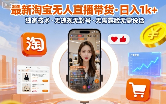最新淘宝无人直播带货，日入1k+，独家技术，无违规无封号，无需露脸无需说话【揭秘】-HEIXMI（中国站）