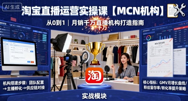 淘宝直播运营实操课【MCN机构】，从0到1做一家月销千W的直播机构-HEIXMI（中国站）