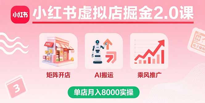 小红书虚拟店掘金2.0课，矩阵开店+AI搬运+乘风推广，单店月入8000实操-HEIXMI（中国站）