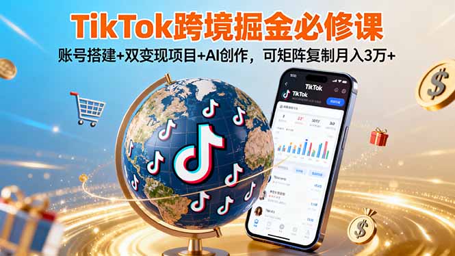 TikTo跨境掘金必修课，账号搭建+双变现项目+AI创作，可矩阵复制月入3万+-HEIXMI（中国站）
