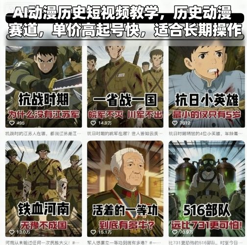 AI动漫历史短视频教学，历史动漫赛道，单价高起号快，适合长期操作-HEIXMI（中国站）