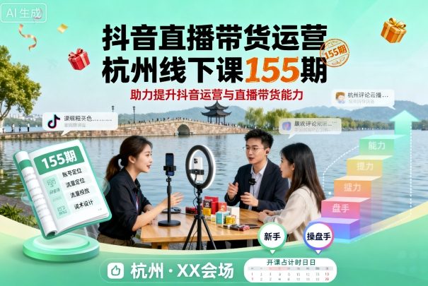 抖音直播带货运营杭州线下课155期，助力提升抖音运营与直播带货能力-HEIXMI（中国站）