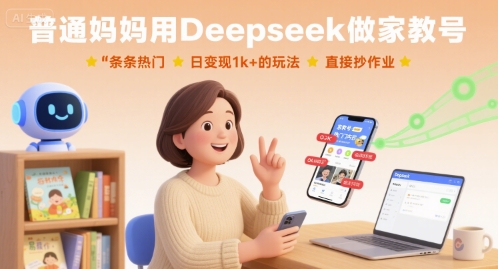 普通妈妈用Deepseek做家教号，条条热门，日变现1k+的玩法，直接抄作业-HEIXMI（中国站）