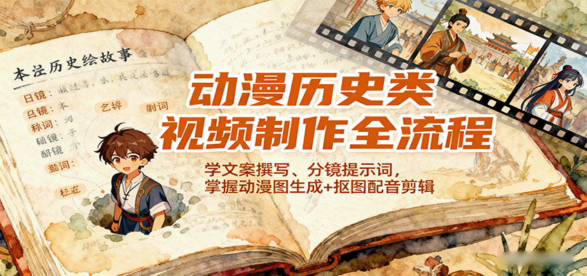 动漫历史类视频制作全流程，学文案撰写、分镜提示词，掌握动漫图生成+抠图配音剪辑-HEIXMI（中国站）