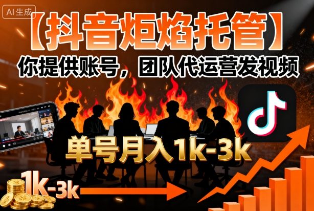 【抖音炬焰托管】你提供账号，团队代运营发视频，单号月入1k+【揭秘】-HEIXMI（中国站）