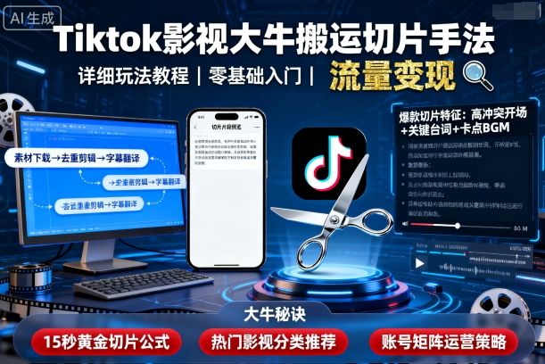 Tiktok影视大牛搬运切片手法，详细玩法教程-HEIXMI（中国站）
