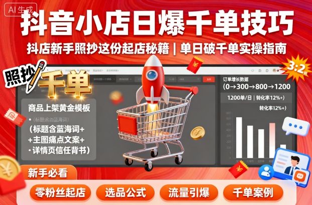 抖音小店日爆千单技巧，抖店新手照抄这份起店秘籍，单日破千单-HEIXMI（中国站）