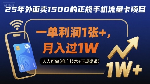 25年外面卖1500的正规手机流量卡项目，一单利润1张+，月入过1W，人人可做(推广技术+正规渠道)【揭秘】-HEIXMI（中国站）