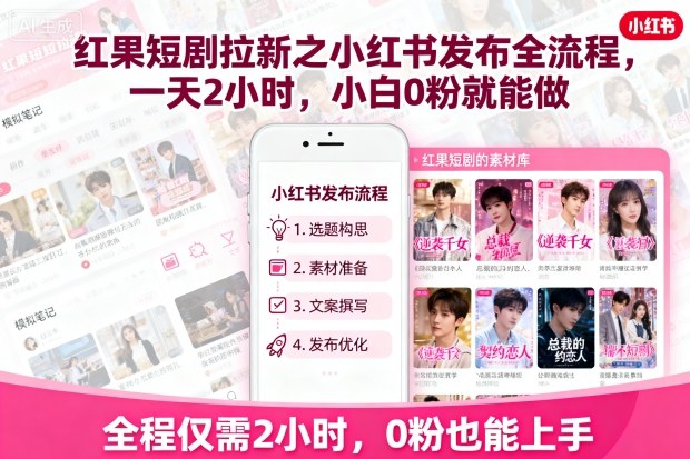 红果短剧拉新之小红书发布全流程，一天2小时，小白0粉就能做-HEIXMI（中国站）