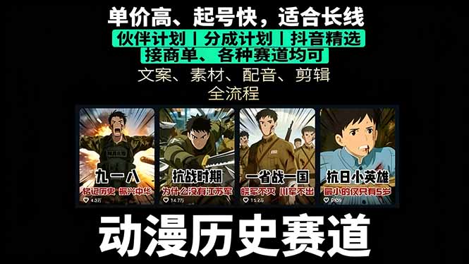 历史动漫赛道撸分成：起号、文案、素材、配音、剪辑，单视频收益破万-HEIXMI（中国站）