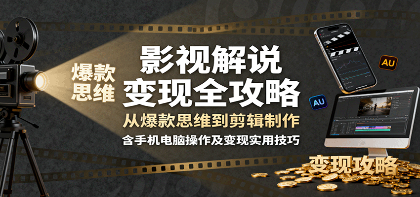 影视解说变现全攻略：从爆款思维到剪辑制作，含手机电脑操作及变现实用技巧-HEIXMI（中国站）