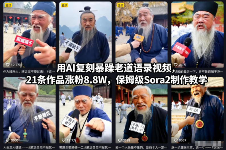 用AI复刻暴躁老道语录视频，21条作品涨粉8.8W，保姆级Sora2制作教学-HEIXMI（中国站）