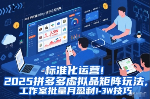 标准化运营！2025拼多多虚拟品矩阵玩法，工作室批量月盈利1-3W技巧【揭秘】-HEIXMI（中国站）