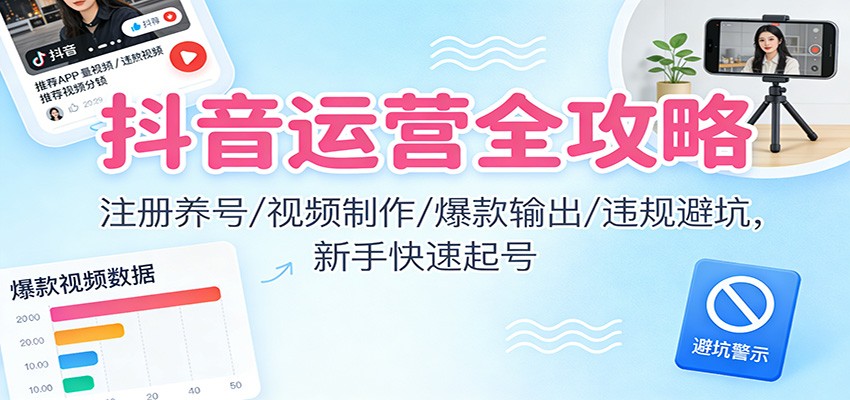 抖音运营全攻略：注册养号/视频制作/爆款输出/违规避坑，新手快速起号-HEIXMI（中国站）